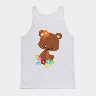 Spring Animals, Cute Bear, Little Bear, Flowers Tank Top